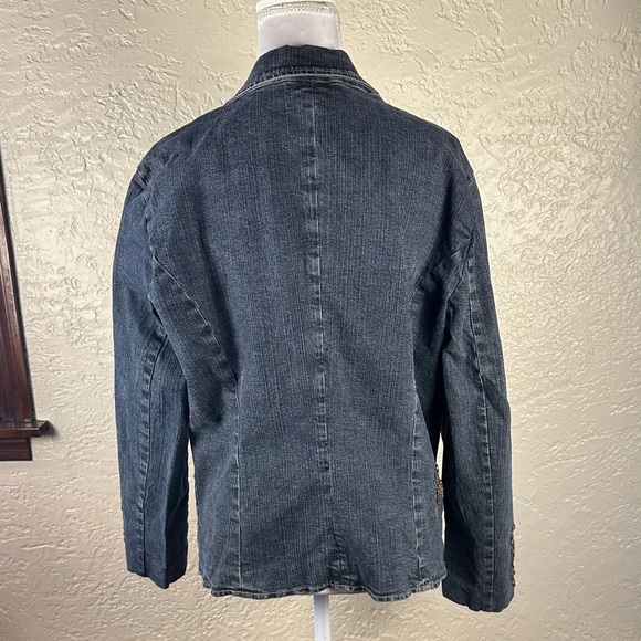 Casual Corner Dark Blue Embroidered‎ Beaded Jean Jacket 12 - Picture 4 of 9